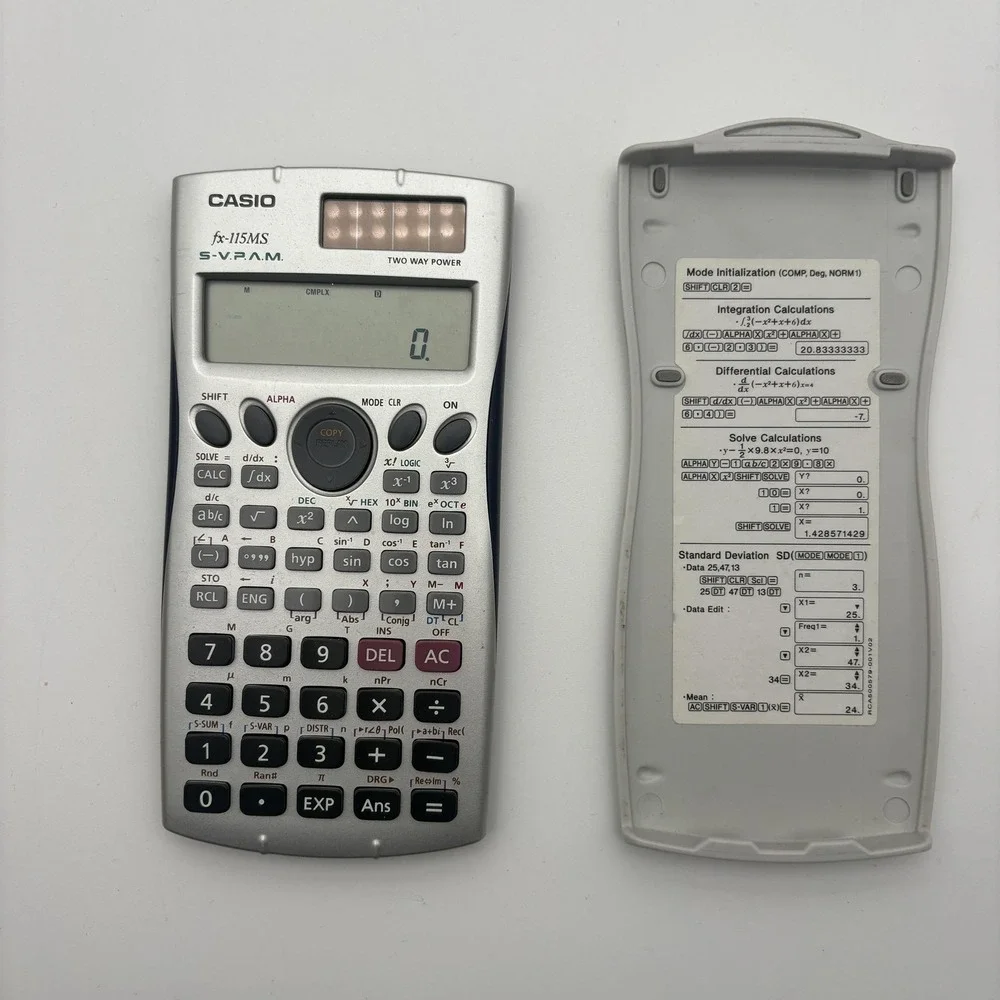 Casio Fx-115MS Scientific Calculator Two Way Power Solar Battery W/ Slide Cover
